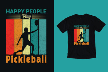 Happy People Play Pickleball Vintage Retro Funny T-Shirt Design