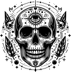 Skull black outline vector illustration.