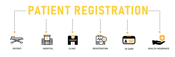 patient registration banner web icon vector illustration concept with icon of patient, hospital, clinic, registration, id card and health insurance