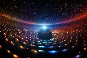 A black holes gravitational pull juxtaposed with the spinning lights of a disco ball - obrazy, fototapety, plakaty