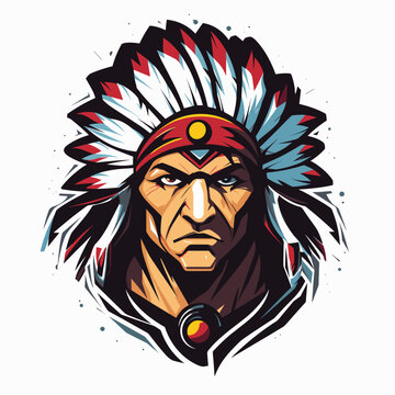 Vector esports logotype Indian warrior on white background, logo Indian warrior, icon Indian warrior, sticker Indian warrior, symbol Indian warrior, emblem Indian warrior, apache