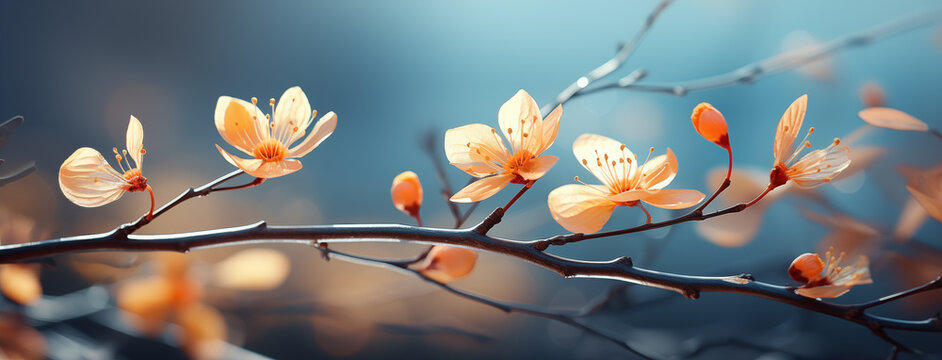 Branch of blossoming apricot, plum or cherry tree. Spring background.