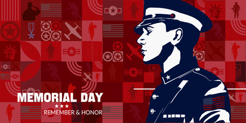 Memorial Day Vector Illustration with US Soldier and Flag	