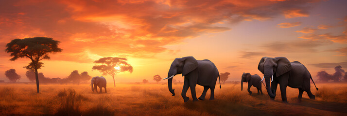 Dramatic Sunset Over The Serene Plains, Showcasing The Vibrant Wildlife of Africa