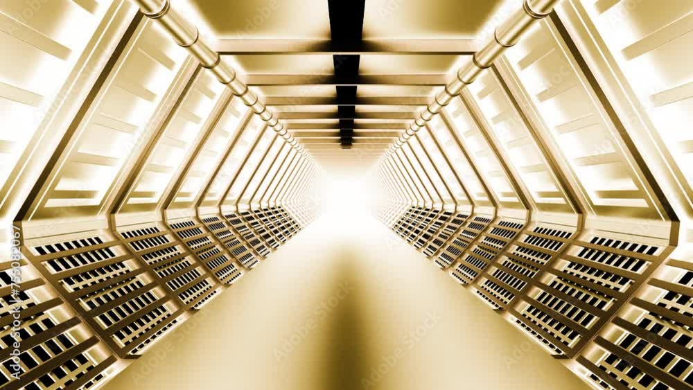 Poster spaceship or science lab animation. design. sci-fi alien corridor with metallic glow.