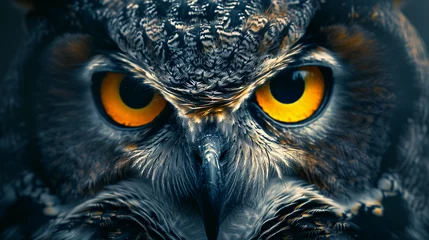 Foto auf Acrylglas Yellow eyes of horned owl close up © Asad