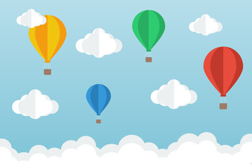 Colorful Air Balloons on sky with cloud. Paper art.