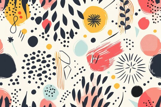 A modern vector pattern with cute doodle abstract shapes and dots on a white background, suitable for banners, flyers, and covers.