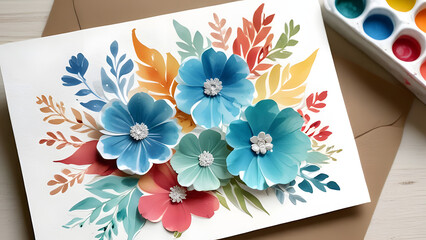 Volumetric paper flowers with watercolors