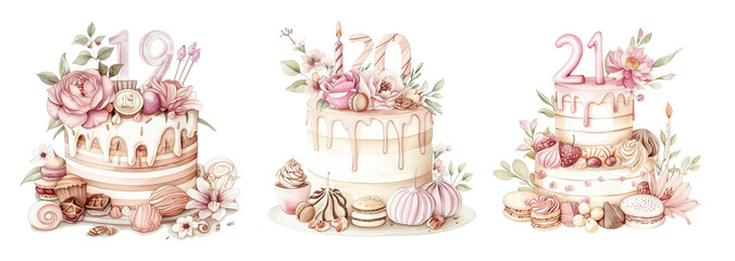 Elegant watercolor cake illustration for 19 20 21st