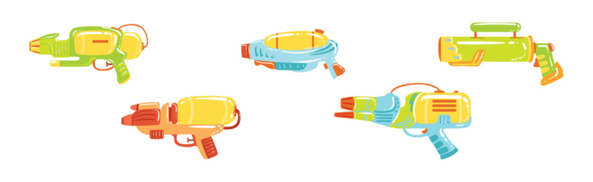 Toy Water Pistol Weapon for Summer Game Vector Set