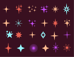 Star starburst sparkle space line art isolated set collection. Vector graphic design element illustration