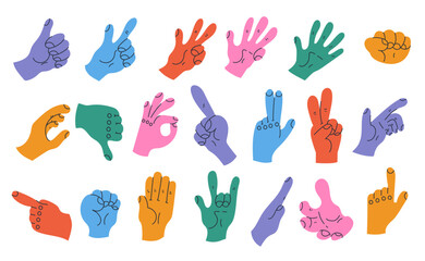 Hand arm finger sign isolated set. Vector flat graphic design illustration