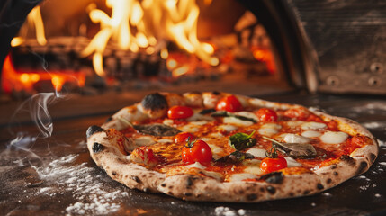 Wood-Fired Pizza in an Italian - obrazy, fototapety, plakaty