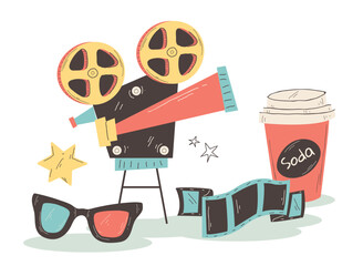 Film cinema retro style entertainment movie vintage poster concept. Vector graphic design illustration 