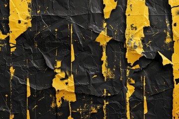A weathered black and yellow wall with peeling paint is shown in close-up detail.