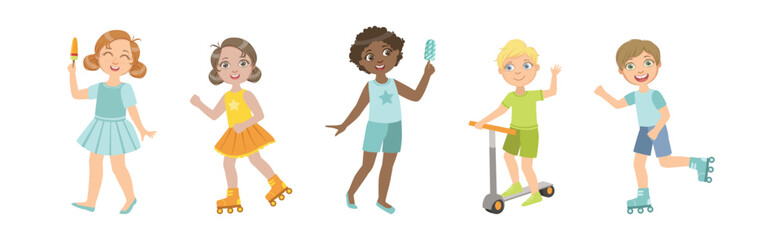 Cute Kid Character Playing and Having Fun Vector Set