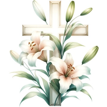 white lilies cross watercolor floral arrangement clip art preview