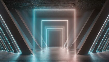 3D glowing lines tunnel neon lights virtual reality abstract background