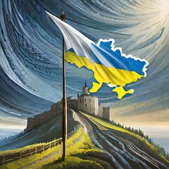 Ukraine Landkarte Niederlage Weiße Flagge - obrazy, fototapety, plakaty