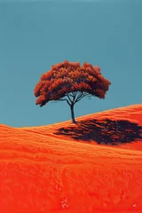 Foto auf Alu-Dibond The minimalist landscape art captures the tranquil essence of Portugal adding a serene touch. A solitary tree stands against vibrant hues, inviting contemplation. © Fay Melronna 
