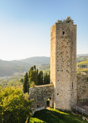 Tuscany, Serravalle Pistoiese, Pistoia panoramic view landscape with medieval tower  "Rocca Nova ", Italy.