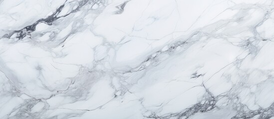 Fototapeta premium Detailed close up view of a white marble texture, showcasing intricate veining and smooth surface. The texture appears elegant and luxurious,