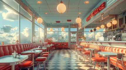 Hyper-realistic vintage diner scene, capturing the essence of 'The New Nostalgia' with a modern twist.