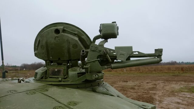 Viewing window of a battle tank. Russian T72 tank