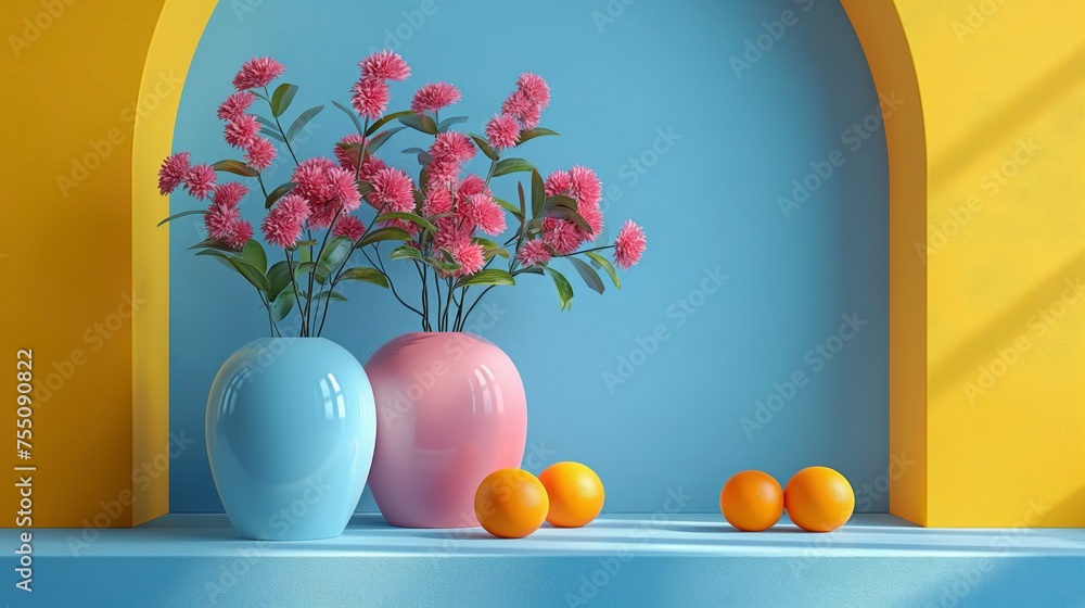 Poster minimalistic still life with bold colors and simple shapes, emphasizing form and composition.