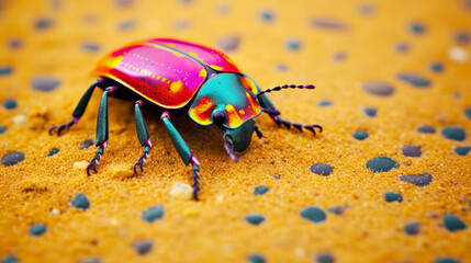 Naklejka premium Close-Up Beetle Tracks in Sand on Vibrant Colorful Backdrop