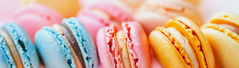 Colorful Macarons in a Pastel French Cafe  Wide Angle