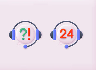 Call center icon and bubble talk on white background. Talking with service call support hotline and call center icon 3d concept. 3D Web Vector Illustrations.