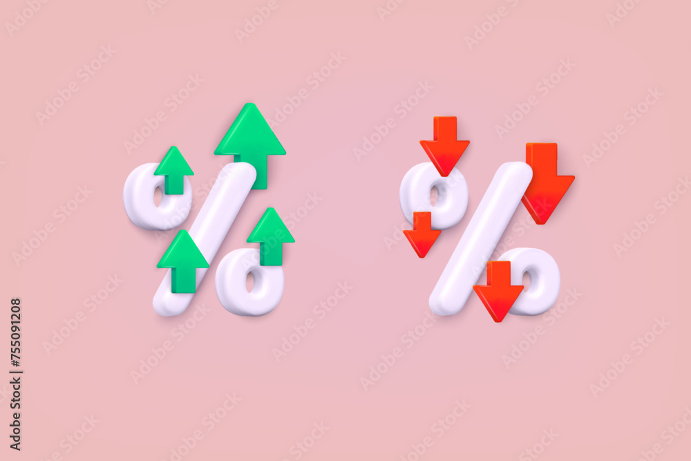 Poster percentage with arrow up and down. percentage arrow with percent sign. design concept for banking, c