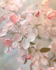 Obraz premium Cherry blossoms in spring, close-up. Nature background. Beautiful blooming apple tree in spring time. Soft focus. Apple blossom. Spring flowers. Nature background. 