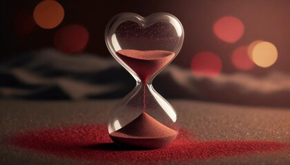 hourglass in heart shape with red sand - obrazy, fototapety, plakaty