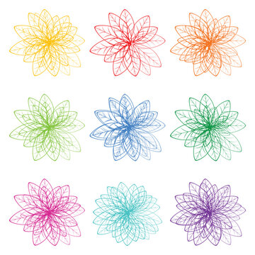 Lotus. Set. Floral graphic scribble design.  Abstract minimal flower. Beautiful floral background. Vector art illustration for textile, wallpaper.