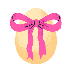 Painted eggs with bow. Easter egg tied with ribbon, traditional spring Easter treat flat vector illustration. Cute holidays decorative egg