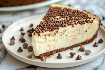 Delicious Chocolate Chip Cheesecake Slice on Modern Plate