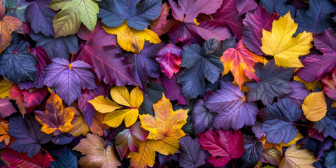 A rich collage of autumn leaves in various shades