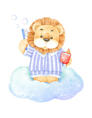 Cute Lion Brushing Teeth