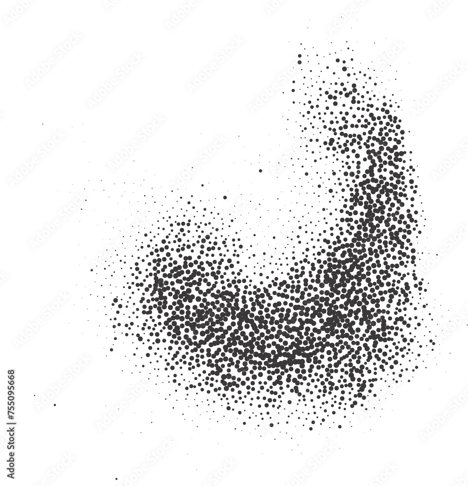 Poster halftone dotted shape. stipple blob. noisy abstract design element with grainy shadow texture. rando