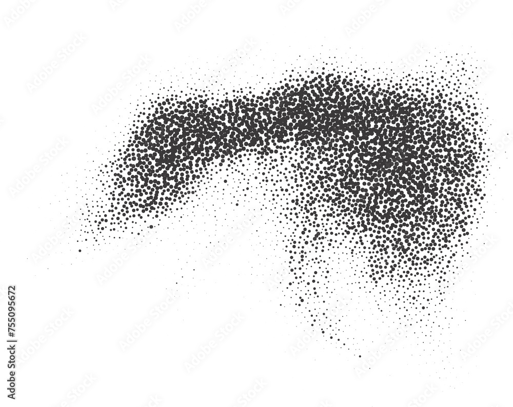 Poster halftone dotted shape. stipple blob. noisy abstract design element with grainy shadow texture. rando