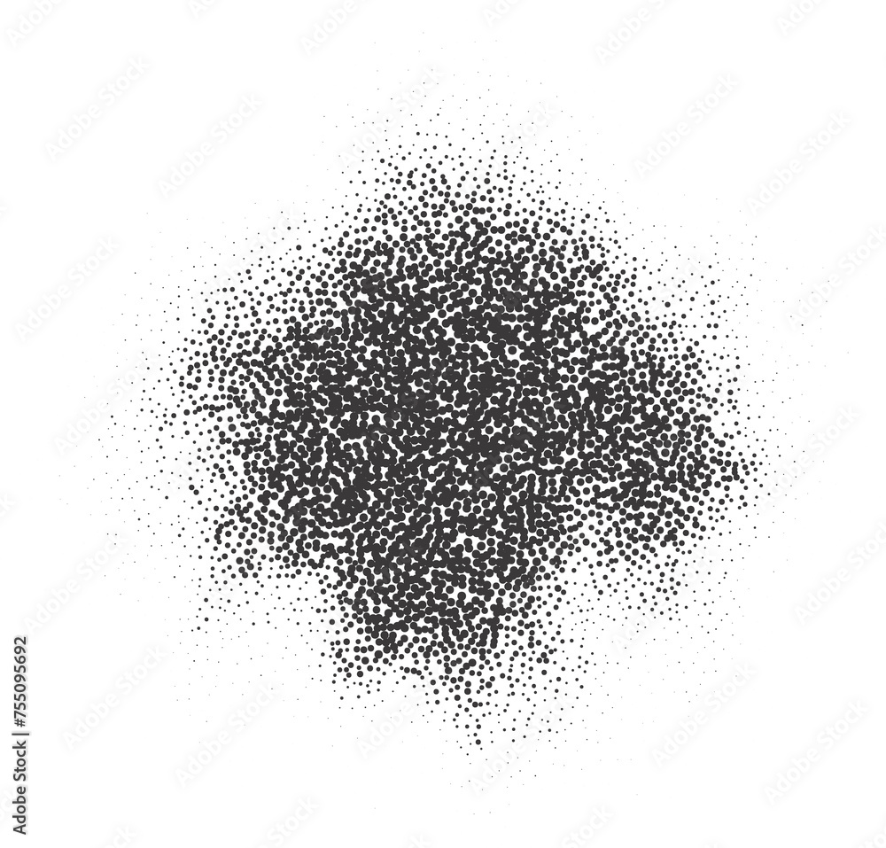 Poster halftone dotted shape. stipple blob. noisy abstract design element with grainy shadow texture. rando
