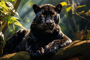 Relaxed Black Panther Isolated on Transparent Background