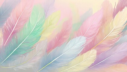 Fototapeta na wymiar pastel colour feather abstract background wallpaper many multicolored feathers in pastel light colors palette