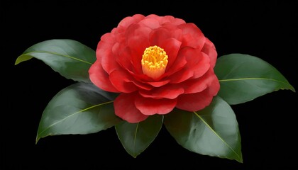 red camellia semi double form open flower and leaves isolated transparent png japanese symbol of love