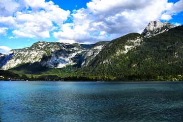The lake and mountains in Austria in spring time and clouds