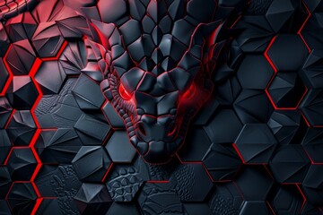 A wallpaper featuring a dragon in striking red and black hues. - obrazy, fototapety, plakaty