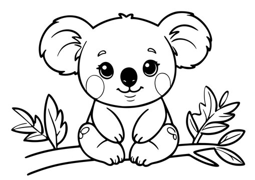 recommend clip art: Drawing simple lines cute koala in the forest coloring book pages. cartoons for preschool children